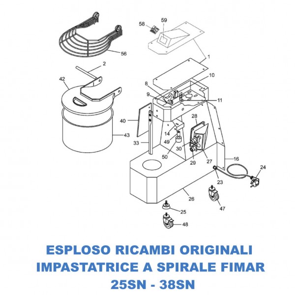 Exploded view spare parts for spiral mixers Fimar 25SN 38SN Bianchi