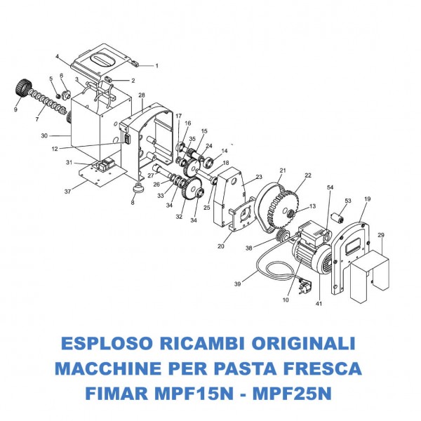 Exploded view spare parts for fresh pasta machine MPF15N - MPF25N - Fimar