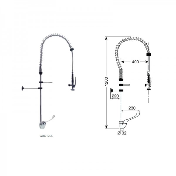 Shower group with single-hole mixer with clinical lever height 1200. GDO120L - Forcar Inox
