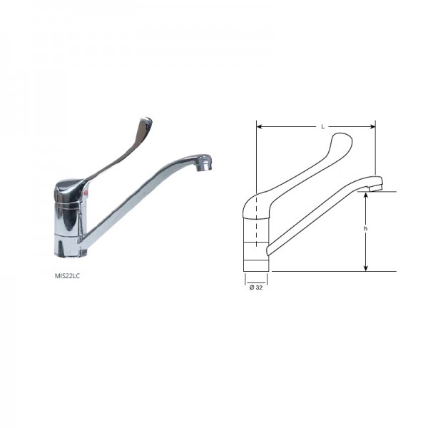 Single-hole mixer with clinical lever height 220. MIS22LC - Forcar Inox