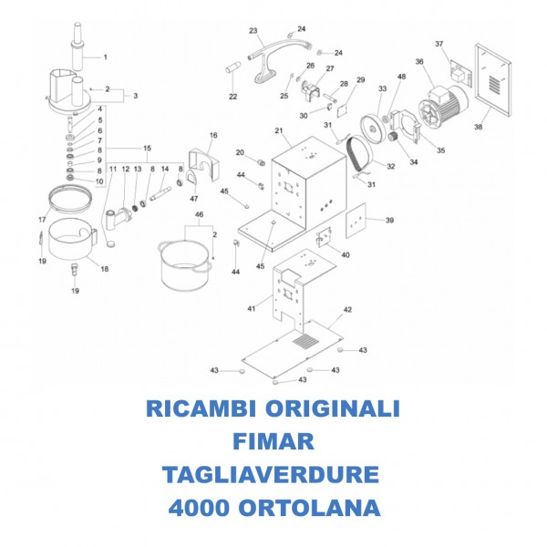 Exploded view spare parts for vegetable cutter 4000 Ortolana Fimar TV4000 - Fimar