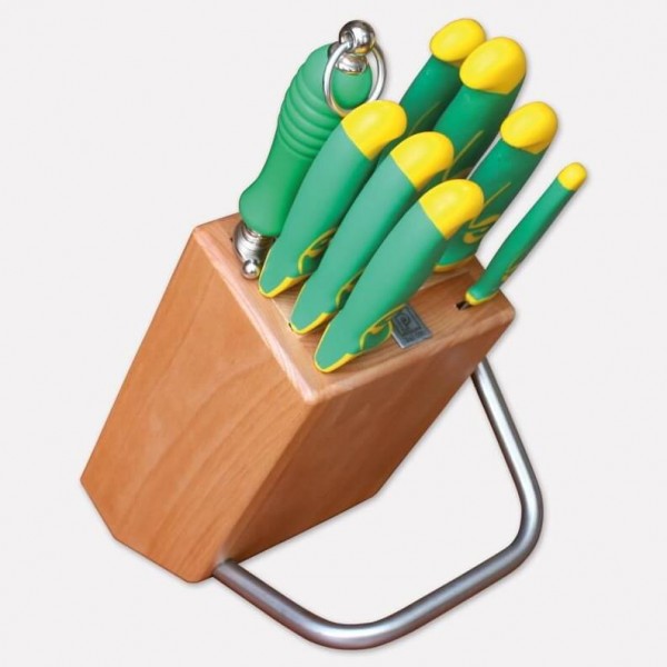 Beech wood knife block with set of 8 knives imperial line. 4090 - Coltellerie Paolucci