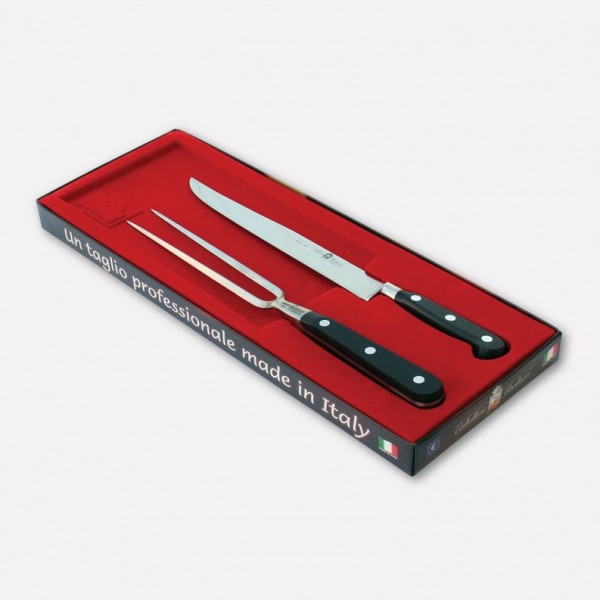 Kit arrosto con coltello e forchettone. Linea Master Chef lama in Acciaio inox e manico in POM. Scatola vellutata. 3060 - Col...