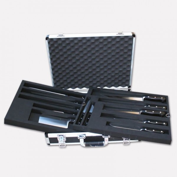 Aluminum chef's case with set of 12 Master chef knives. 4997 - Paolucci Cutlery.